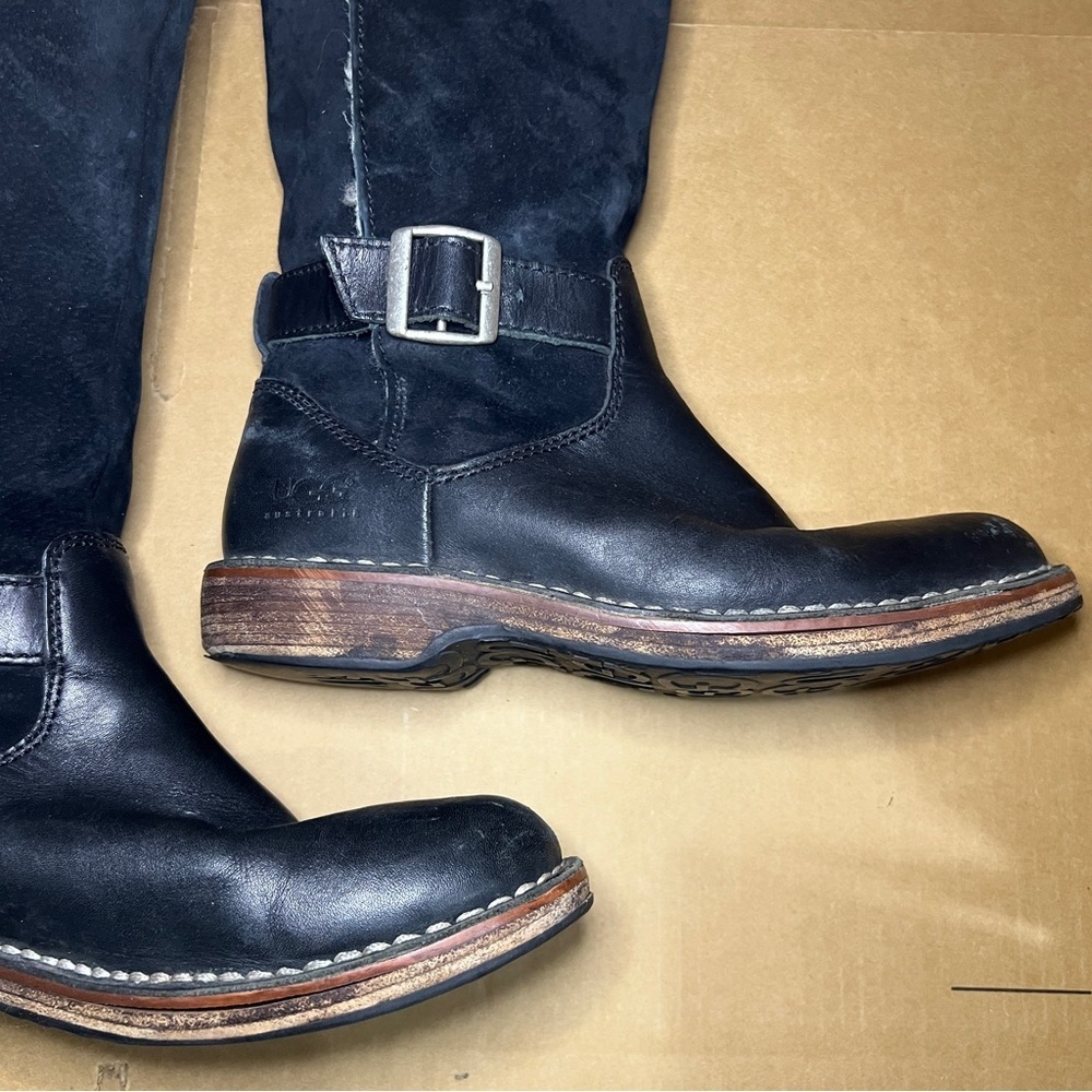 UGG US 6 Knee High Black Suede Side Buckle Tall Riding Boots Australia - Picture 2 of 15